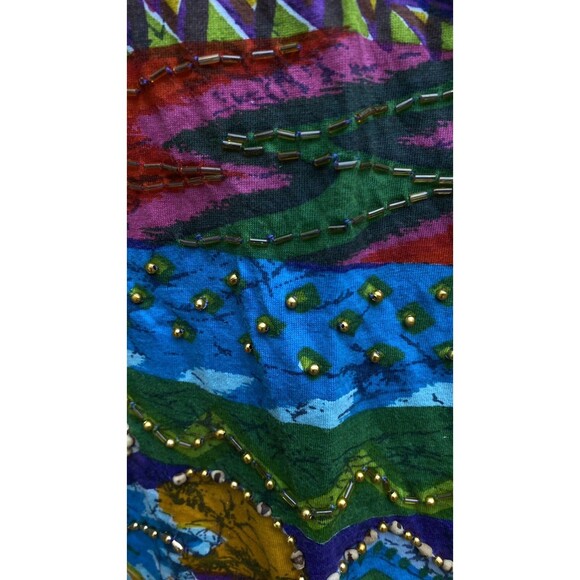 Vtg Sandy Starkman L Beaded Studded Multicolor T-Shirt Rainbow Artsy Statement - Picture 16 of 16